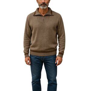 Thomas Keeling Alpaca Wool Sweater Pullover 1/4 Zip Brown Men's XL